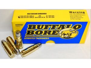Buffalo Bore Ammunition 458 SOCOM Subsonic 500 Grain Hard Cast Lead Gas Check Flat Nose Box of 20 For Sale