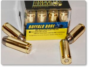 Buffalo Bore Ammunition 50 Action Express 380 Grain Hard Cast Lead Flat Nose Box of 20 For Sale