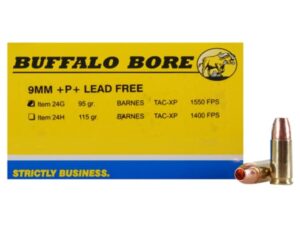 Buffalo Bore Ammunition 9mm Luger +P+ 95 Grain Barnes TAC-XP Hollow Point Lead-Free Box of 20 For Sale