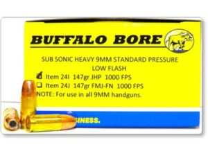 Buffalo Bore Ammunition 9mm Luger Subsonic 147 Grain Jacketed Hollow Point Low Flash Box of 20 For Sale