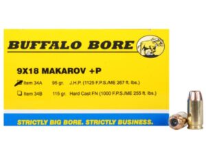 Buffalo Bore Ammunition 9x18mm (9mm Makarov) 95 Grain Jacketed Hollow Point Box of 20 For Sale