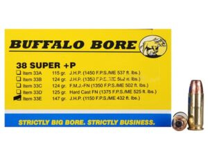 Buffalo Bore Ammunition Outdoorsman 38 Super +P 147 Grain Jacketed Hollow Point Box of 20 For Sale