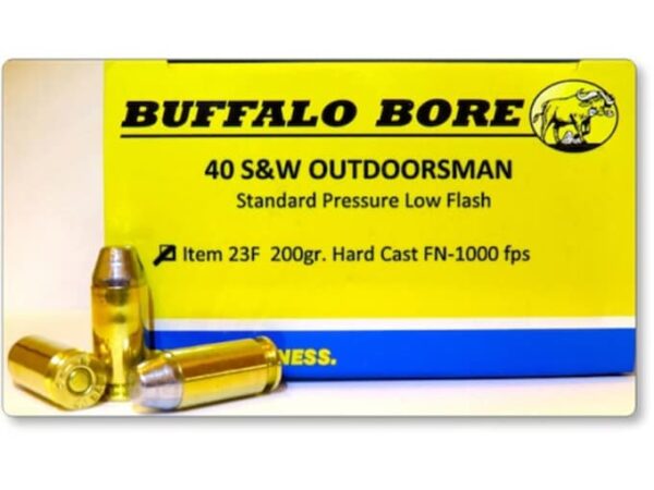 Buffalo Bore Ammunition Outdoorsman 40 S&W 200 Grain Hardcast Flat Nose Box of 20 For Sale