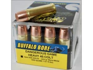 Buffalo Bore Dangerous Game Ammunition 45 Colt (Long Colt) +P 300 Grain Lehigh Mono-Metal Lead-Free Box of 20 For Sale