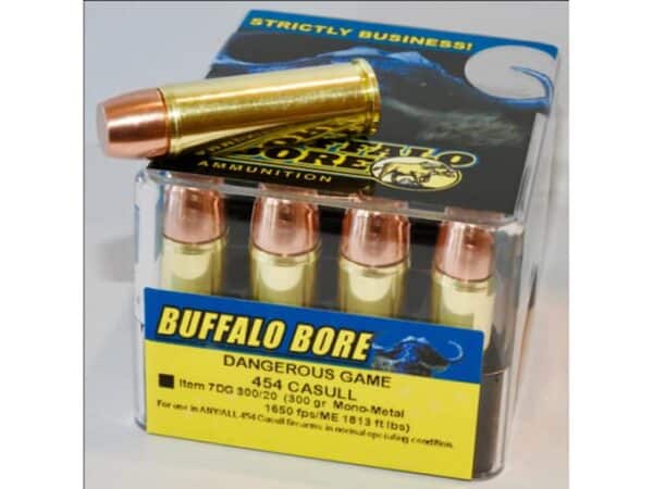 Buffalo Bore Dangerous Game Ammunition 454 Casull 300 Grain Lehigh Mono-Metal Lead-Free Box of 20 For Sale