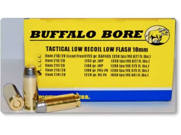 Buffalo Bore Tactical Low Recoil Ammunition 10mm Auto 220 Grain Hard Cast Lead Flat Nose Low Flash Box of 20 For Sale