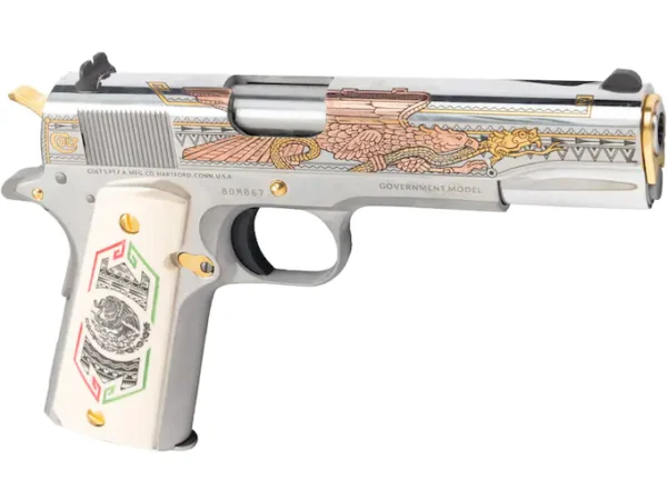 Colt 1911 Bandera Semi-Automatic Pistol 38 Super 5" Barrel 9-Round Engraved Stainless White