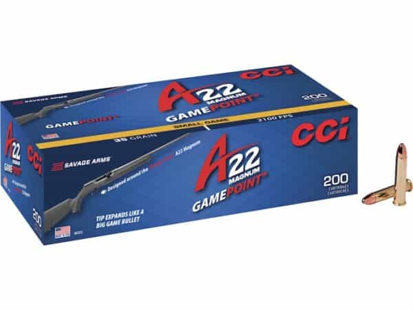 CCI A22 Ammunition 22 Winchester Magnum Rimfire (WMR) 35 Grain GamePoint Jacketed Soft Point Box of 200 For Sale