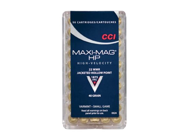 500 Rounds of CCI Maxi-Mag Ammunition 22 Winchester Magnum Rimfire (WMR) 40 Grain Jacketed Hollow Point For Sale
