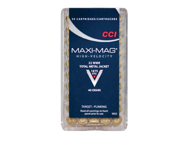 500 Rounds of CCI Maxi-Mag Ammunition 22 Winchester Magnum Rimfire (WMR) 40 Grain Total Metal Jacket For Sale