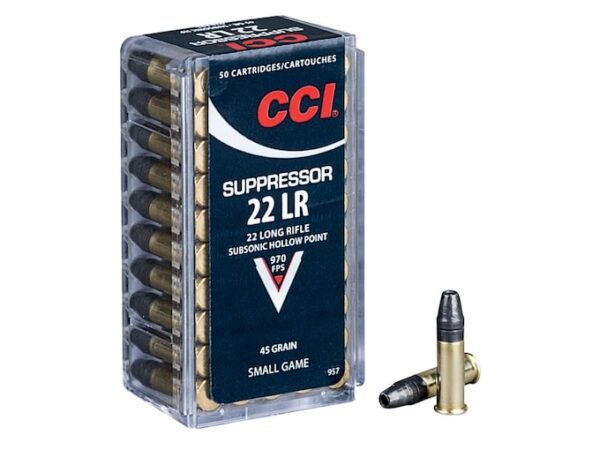 CCI Suppressor Ammunition 22 Long Rifle Subsonic 45 Grain Lead Hollow Point For Sale