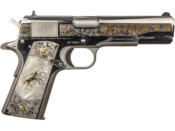 Colt 1911 Aztec Empire Semi-Automatic Pistol 38 Super 5" Barrel 9-Round Stainless Pearl Engraved