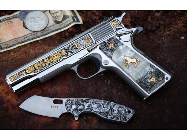 Colt 1911 Aztec Empire Semi-Automatic Pistol 38 Super 5" Barrel 9-Round Stainless Pearl Engraved
