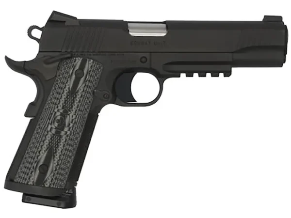 Colt 1911 Government Pistol 5" Barrel Black Picatinny Rail Checkered Gray G10 Grip Novak Sights