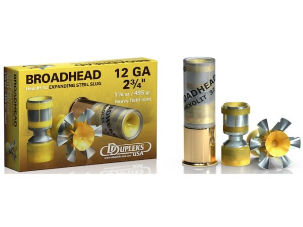 DDupleks Broadhead Hexolit 32 Ammunition 12 Gauge 2-3/4" 1-1/8 oz Expanding Steel Slug Lead-Free Box of 5 For Sale