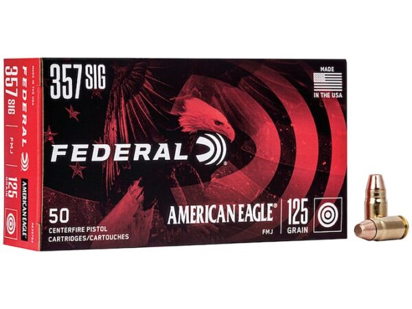 Federal American Eagle Ammunition 357 Sig 125 Grain Full Metal Jacket For Sale
