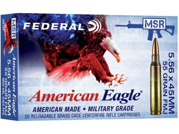 Federal American Eagle Ammunition 5.56x45mm NATO 55 Grain XM193 Full Metal Jacket For Sale