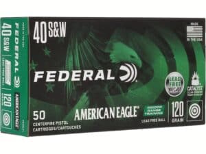 Federal American Eagle IRT Ammunition 40 S&W 120 Grain Flat Nose Lead-Free For Sale
