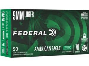Federal American Eagle IRT Ammunition 9mm Luger 70 Grain Flat Nose Lead-Free For Sale