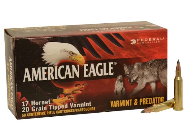 Federal American Eagle Varmint and Predator Ammunition 17 Hornet 20 Grain Tipped Varmint Box of 50 For Sale