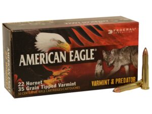 Federal American Eagle Varmint and Predator Ammunition 22 Hornet 35 Grain Tipped Varmint Box of 50 For Sale
