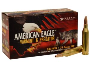 Federal American Eagle Varmint and Predator Ammunition 243 Winchester 75 Grain Hollow Point Box of 40 For Sale