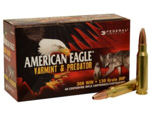 Federal American Eagle Varmint and Predator Ammunition 308 Winchester 130 Grain Hollow Point Box of 40 For Sale