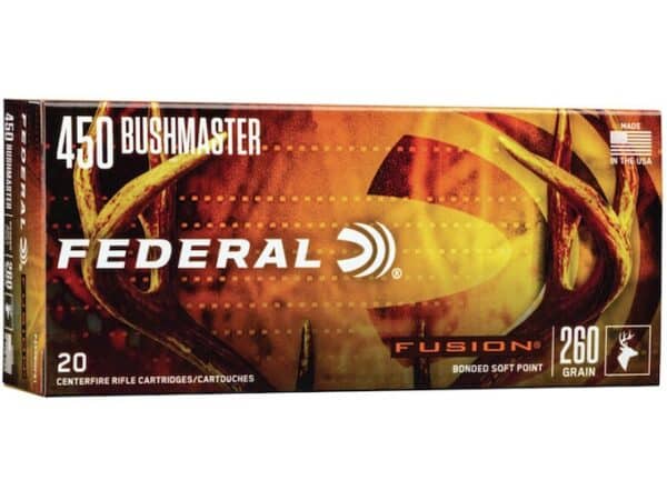 Federal Fusion Ammunition 450 Bushmaster 260 Grain Bonded Soft Point Box of 20 For Sale
