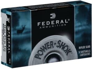 Federal Power-Shok Ammunition 12 Gauge 2-3/4" 1 oz Hollow Point Rifled Slug Box of 5 For Sale