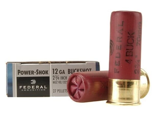 Federal Power-Shok Ammunition 12 Gauge 2-3/4" Buffered #4 Buckshot 27 Pellets Box of 5 For Sale