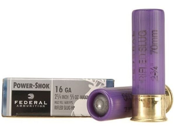Federal Power-Shok Ammunition 16 Gauge 2-3/4" 4/5 oz Hollow Point Rifled Slug Box of 5 For Sale