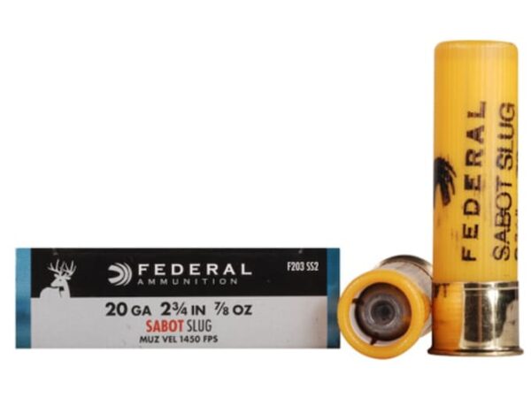 Federal Power-Shok Ammunition 20 Gauge 2-3/4" 7/8 oz Sabot Slug Box of 5 For Sale