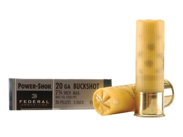 Federal Power-Shok Ammunition 20 Gauge 2-3/4" Buffered #3 Buckshot 20 Pellets Box of 5 For Sale