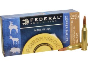 Federal Power-Shok Ammunition 243 Winchester 85 Grain Copper Hollow Point Lead-Free Box of 20 For Sale