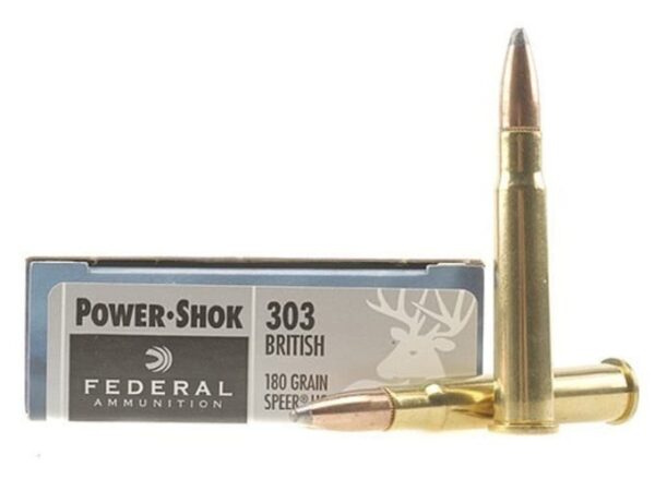 Federal Power-Shok Ammunition 303 British 180 Grain Speer Hot-Cor Soft Point Box of 20 For Sale