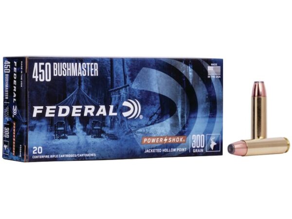 Federal Power-Shok Ammunition 450 Bushmaster 300 Grain Jacketed Hollow Point Box of 20 For Sale