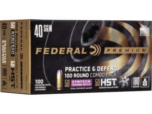 Federal Practice & Defend HST/Syntech Combo Ammunition 40 S&W 180 Grain Jacketed Hollow Point & Total Synthetic Jacket Box of 100 For Sale