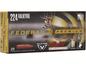 Federal Premium Ammunition 224 Valkyrie 81 Grain Swift Scirocco II Box of 20 For Sale
