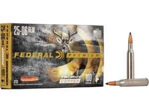 Federal Premium Ammunition 25-06 Remington 100 Grain Trophy Copper Tipped Boat Tail Lead-Free Box of 20 For Sale