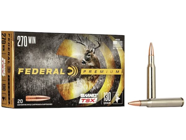 Federal Premium Ammunition 270 Winchester 130 Grain Barnes TSX Hollow Point Lead-Free Box of 20 For Sale