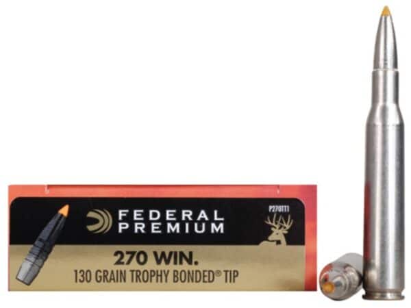 500 Rounds of Federal Premium Ammunition 270 Winchester 130 Grain Trophy Bonded Tip Box of 20 For Sale