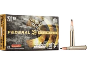 500 Rounds of Federal Premium Ammunition 270 Winchester 130 Grain Trophy Copper Tipped Boat Tail Lead-Free Box of 20 For Sale