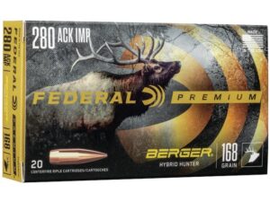 Federal Premium Ammunition 280 Ackley Improved 168 Grain Berger Hybrid Hunter Box of 20 For Sale