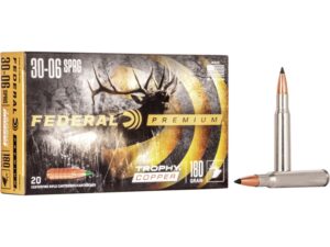 500 Rounds of Federal Premium Ammunition 30-06 Springfield 180 Grain Trophy Copper Tipped Boat Tail Lead-Free Box of 20 For Sale