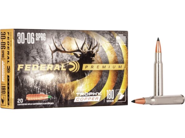 Federal Premium Ammunition 30 06 Springfield 180 Grain Trophy Copper Tipped Boat Tail Lead Free Box of 20 For Sale 1
