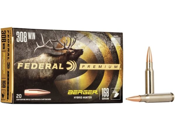 Federal Premium Ammunition 308 Winchester 168 Grain Berger Hybrid Hunter Box of 20 For Sale