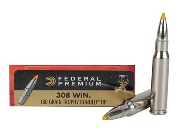 500 Rounds of Federal Premium Ammunition 308 Winchester 180 Grain Trophy Bonded Tip Box of 20 For Sale