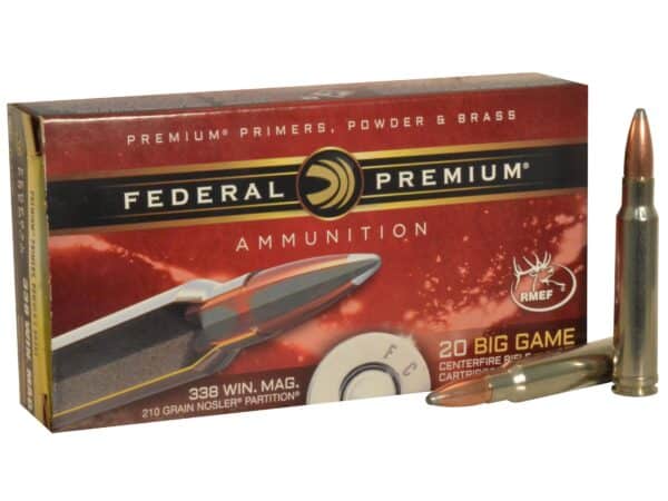 Federal Premium Ammunition 338 Winchester Magnum 210 Grain Nosler Partition Box of 20 For Sale 1
