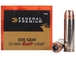 500 Rounds of Federal Premium Ammunition 500 S&W Magnum 325 Grain Swift A-Frame Jacketed Hollow Point Box of 20 For Sale