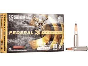 Federal Premium Ammunition 6.5 Creedmoor 120 Grain Trophy Copper Tipped Boat Tail Lead-Free Box of 20 For Sale